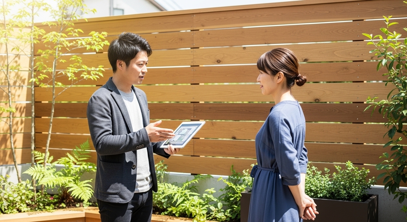 おしゃれ外構　フェンスと植栽のバランス術