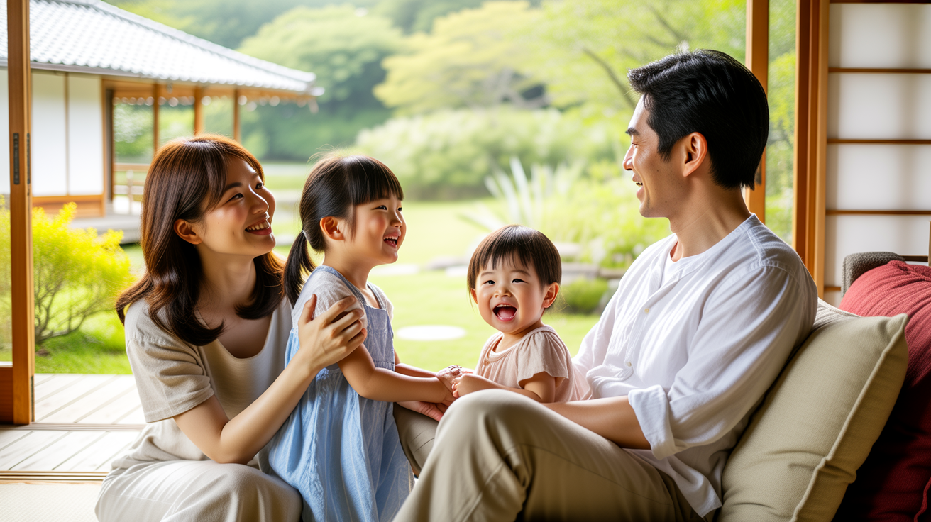 くつろぐ日本人家族のリビング